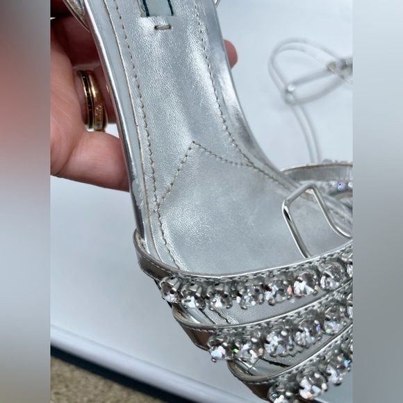 Prada Silver Leather Crystal embellished strappy heels EU 39 - Picture 4 of 13
